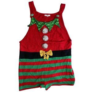Ugly Sweater Romper Juniors' LARGE Red White Green Christmas Holiday Theme‎ NEW